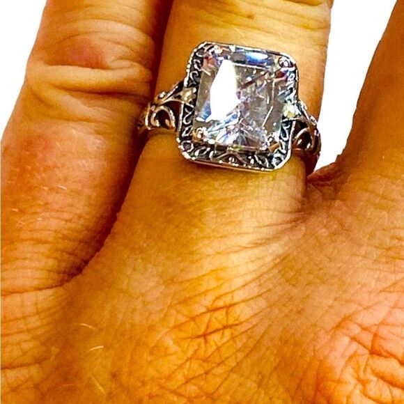 Halo Princess Cut Zircon Engagement Sterling Silver Ring Jewelry - Picture 4 of 4